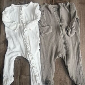 Cozy Kids One Piece Set - White and Olive Green